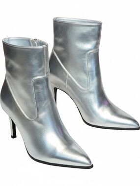 New Forever 21 Metallic Silver Pointed-Toe Ankle Boots SZ 9
